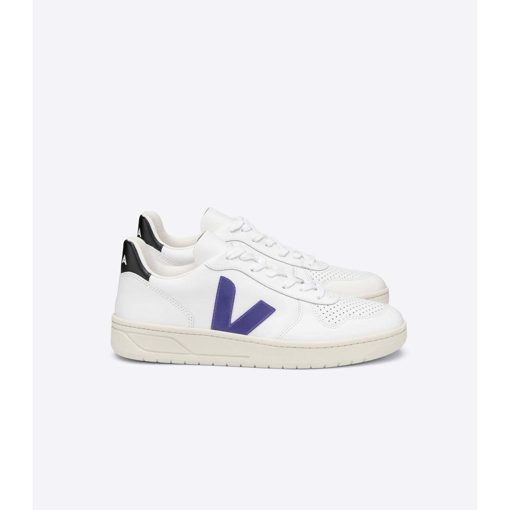 Αθλητικά Παπούτσια ανδρικα Veja V-10 LEATHER White/Purple/Black | GR 328VRW